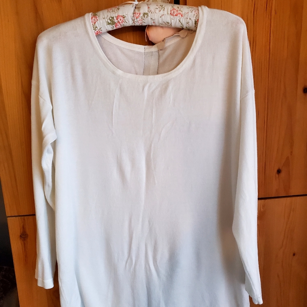 Soft Surroundings Women's Off white Long Sleeve Zip Back Tunic Length Top Sz L
